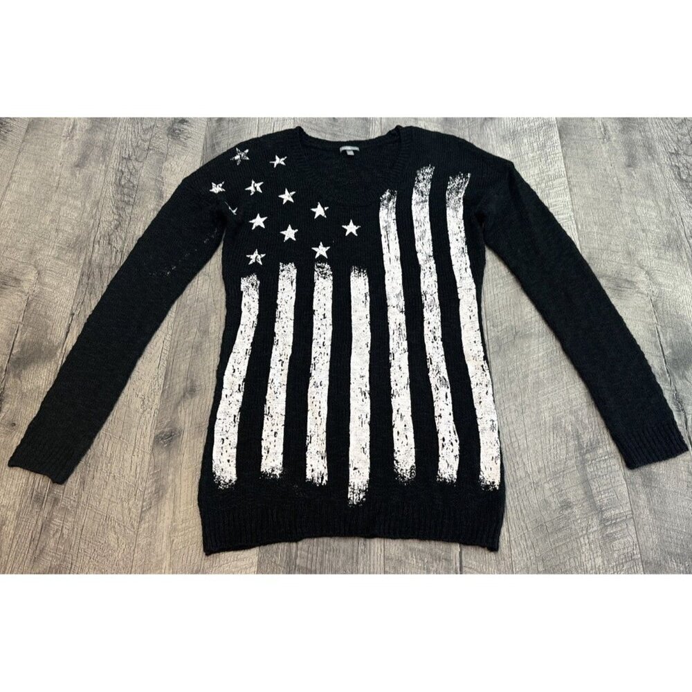 Charlotte Russe Sweater Womens Small Black Patriotic American Flag Long NEW read